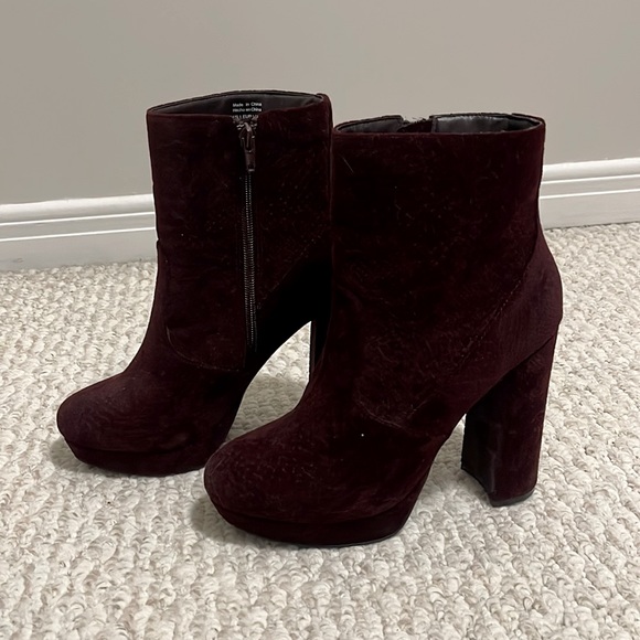 Call It Spring Burgundy Suede Platform Boots - Picture 1 of 3